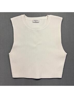 Babaton White Ribbed Sleeveless Crop Top Women's XL